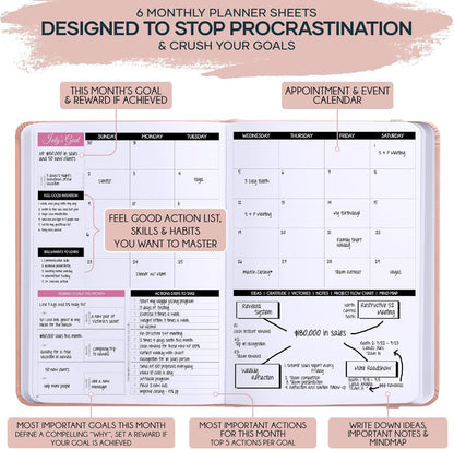 Freedom Mastery Daily Journal of Gratitude, Productivity & Habit Tracker | Undated 90-Day Planner with Daily Reflection, Mindfulness, Positivity, Vision Board & Stickers, Gratitude Journal for Women