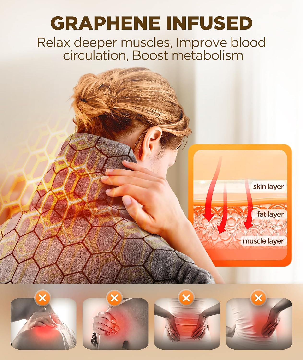 Graphene-Infused 1Min Fast Heating Pad, Deeper Muscle Relief Weighted Heating Pads for Neck and Shoulders and Back, Heated Wrap with 6 Heat Options 4 Auto Timer, Surprise for Men Women Mom Christmas