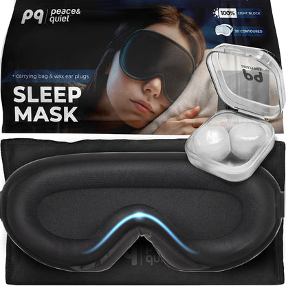 Peace&Quiet | PQ Sleep Mask for Side Sleepers - 3D Contoured Light Blocking Sleeping Mask for Women and Men, Lightweight & Soft Eye Shade Cover for Deep Rest, Premium Quality (Black)