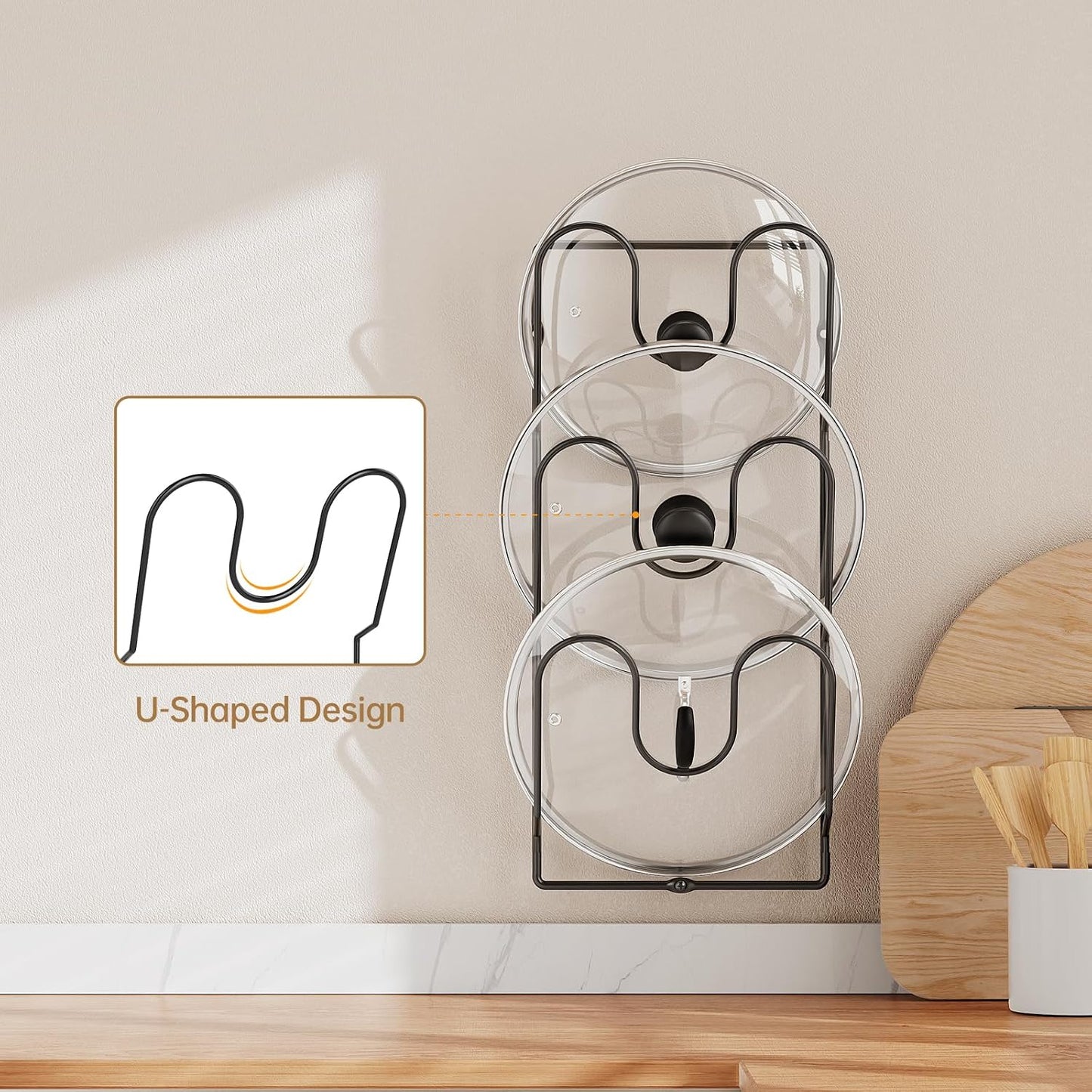 Pot Lid Organizer Rack for Cabinet Door, 2 Pack Pot Lid Holder White | 6-Tier Lid Racks for Cabinet Door/Wall, No Drilling Adhesive Mount, Rustproof, Fits Pot Pan Lid, Cutting Board & Cookie Sheet