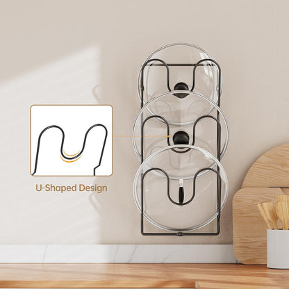 Pot Lid Organizer Rack for Cabinet Door, 2 Pack Pot Lid Holder White | 6-Tier Lid Racks for Cabinet Door/Wall, No Drilling Adhesive Mount, Rustproof, Fits Pot Pan Lid, Cutting Board & Cookie Sheet