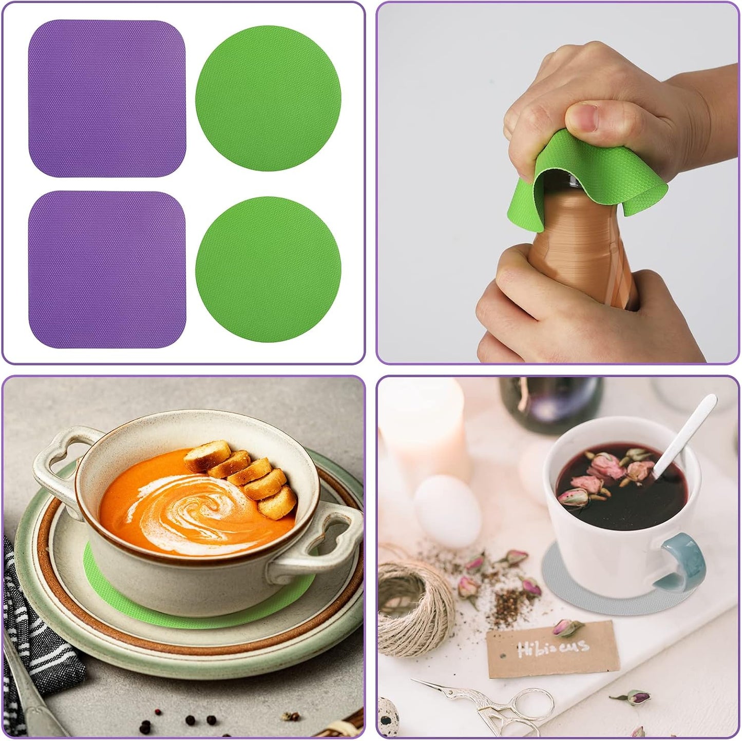 LUTER 4pcs Jar Opener Gripper Pad for Seniors with Weak Hands, Rubber | Multi-function Silicone Bottle Opener Lid Cap Rubber Gripper Pads Kitchen Coasters Gadgets, Light Blue, Green