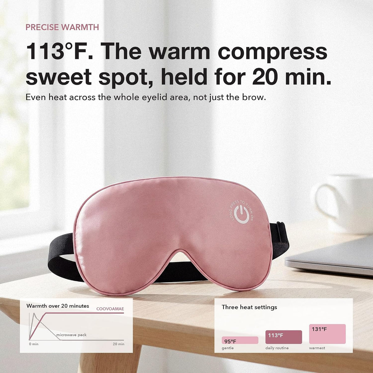 Heated Eye Mask for Dry Eyes, FSA-HSA Eligible, Cordless Rechargeable Warm Compress, 100% Mulberry Silk Removable Cover, 3 Heat Settings 95-131°F, 20-Min Auto-Off, USB-C, Stye & Sleep