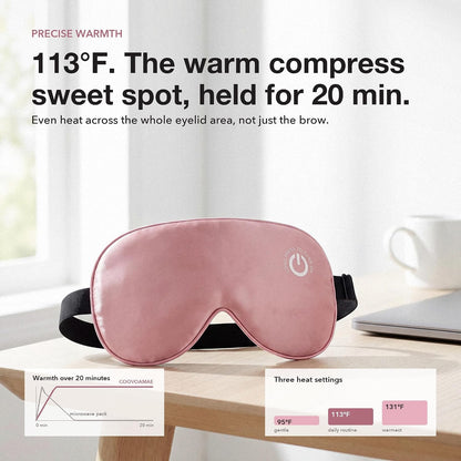 Heated Eye Mask for Dry Eyes, FSA-HSA Eligible, Cordless Rechargeable Warm Compress, 100% Mulberry Silk Removable Cover, 3 Heat Settings 95-131°F, 20-Min Auto-Off, USB-C, Stye & Sleep