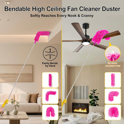 Tiumso Microfiber Feather Duster 5-in-1 Kit, Dusters for Cleaning, Duster with Extension Pole 100 Inches, Cobweb Duster, Microfiber Dusters for High Ceilings and Fans, Blinds, Cars and Furniture