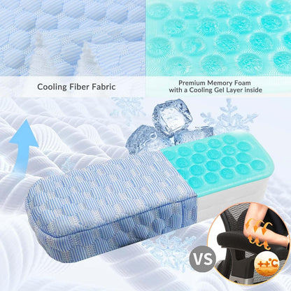 Daily Treasures 2Pcs Blue Cooling Fiber Fabric Chair Arm Rest Pads,Armrest Pads with Memory Foam and Cooling Gel Layer,Anti Slip,Adjustable Length and Removable Washable Arm Rest Pads for Office Chair