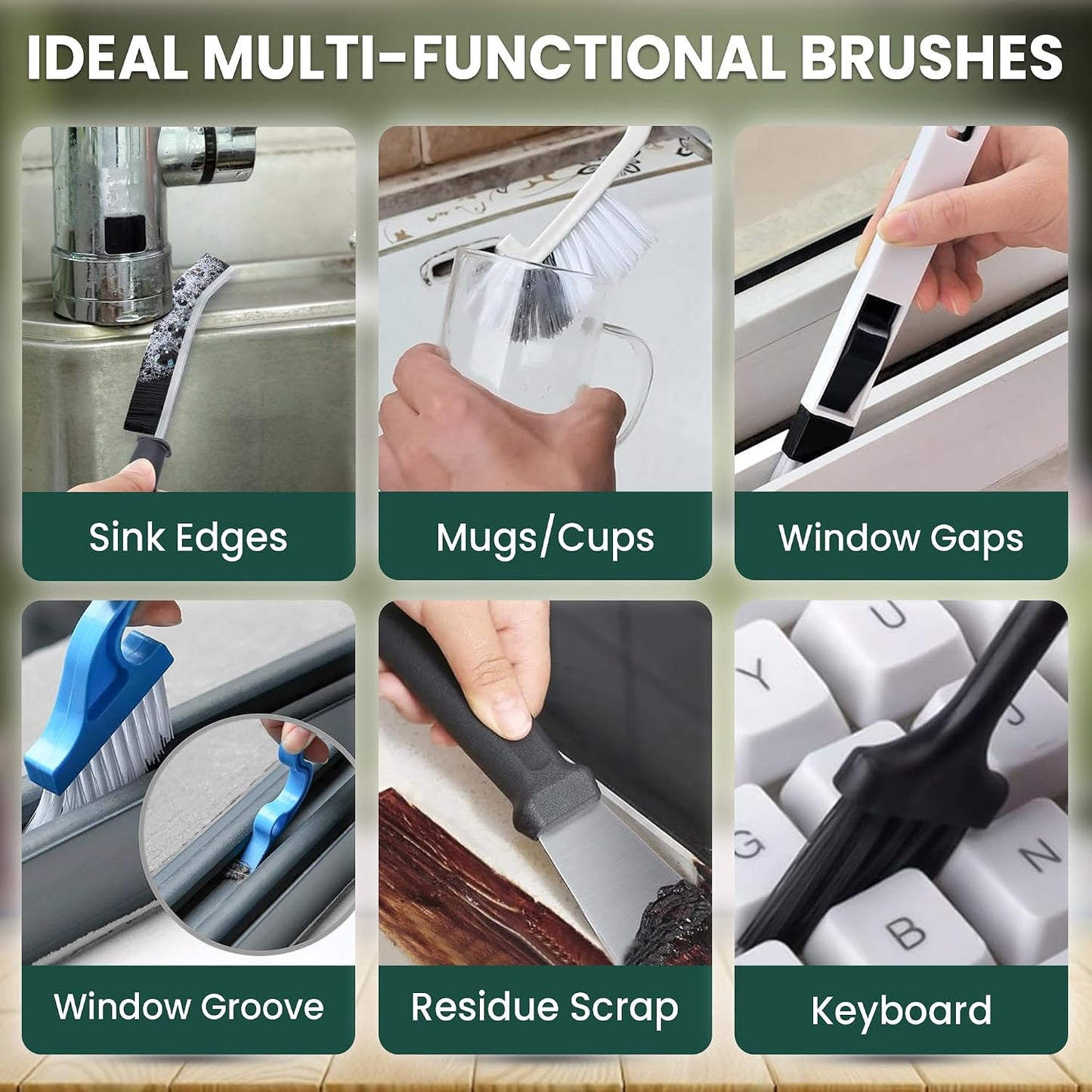 8 Pcs Crevice Cleaning Brush Set – Hard Bristle Cleaning Tools for Grout, Gaps & Narrow Spaces – Multi-Purpose Grout Brush, for Cleaning Bathroom, Shower, Window Tracks, Kitchen | Multi-Purpose Grout Brush for Bathroom, Shower, Window Tracks & Kitchen