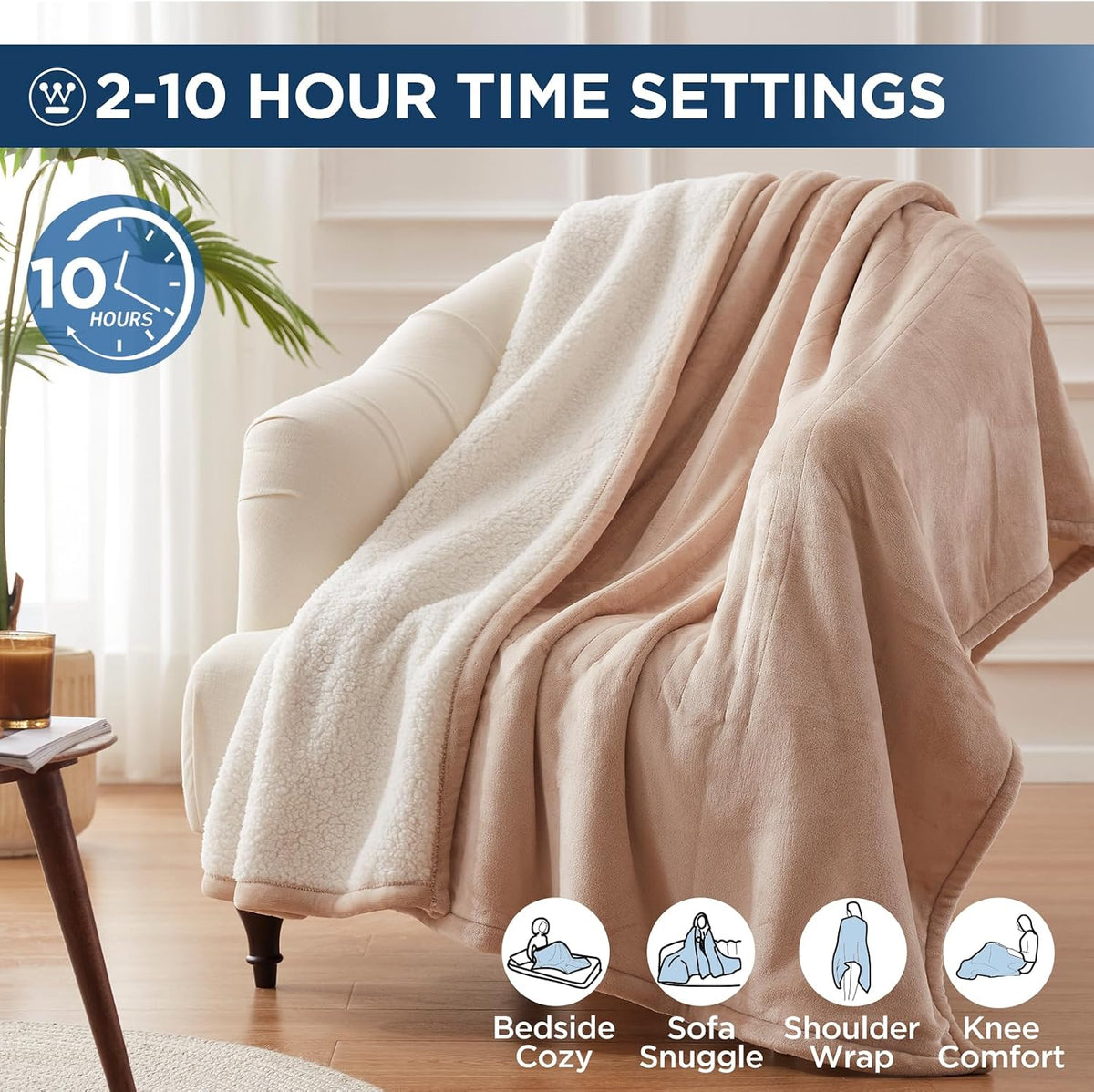 Westinghouse Heated Throw Blanket, 50"x60", Charcoal, ETL Certified