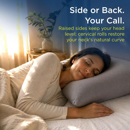 Next-GEN Deluxe Neck & Cervical Pillow – Breathable Fiber Fill D-Shaped Contour for Neck Pain & Headache Relief – Dual Roll for Back & Side Sleepers – Latex Free – Midsize 22"x15" White