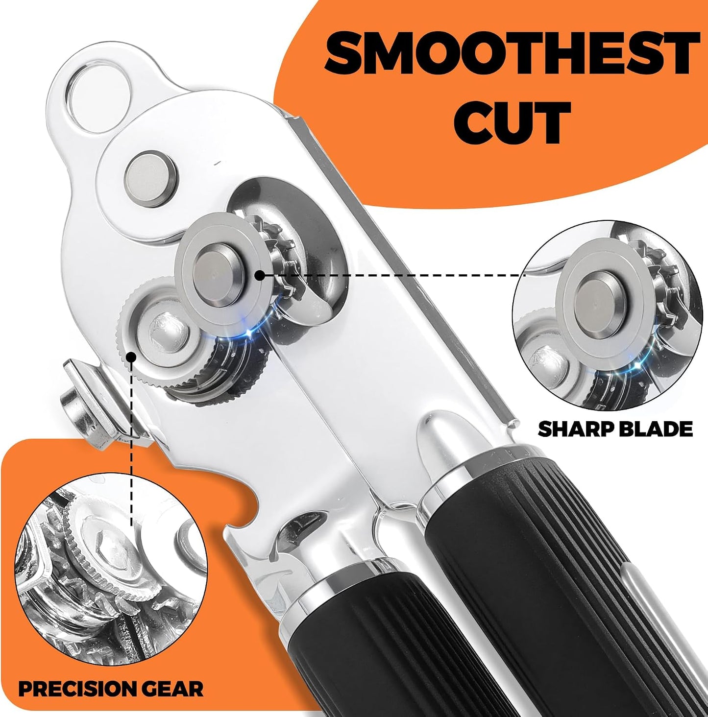 Can Opener Manual Stainless Steel with Magnet | Heavy duty,Oversized knob,Magnet lifts lids,Non slip grip,Bottle opener built in,Easy for arthritis