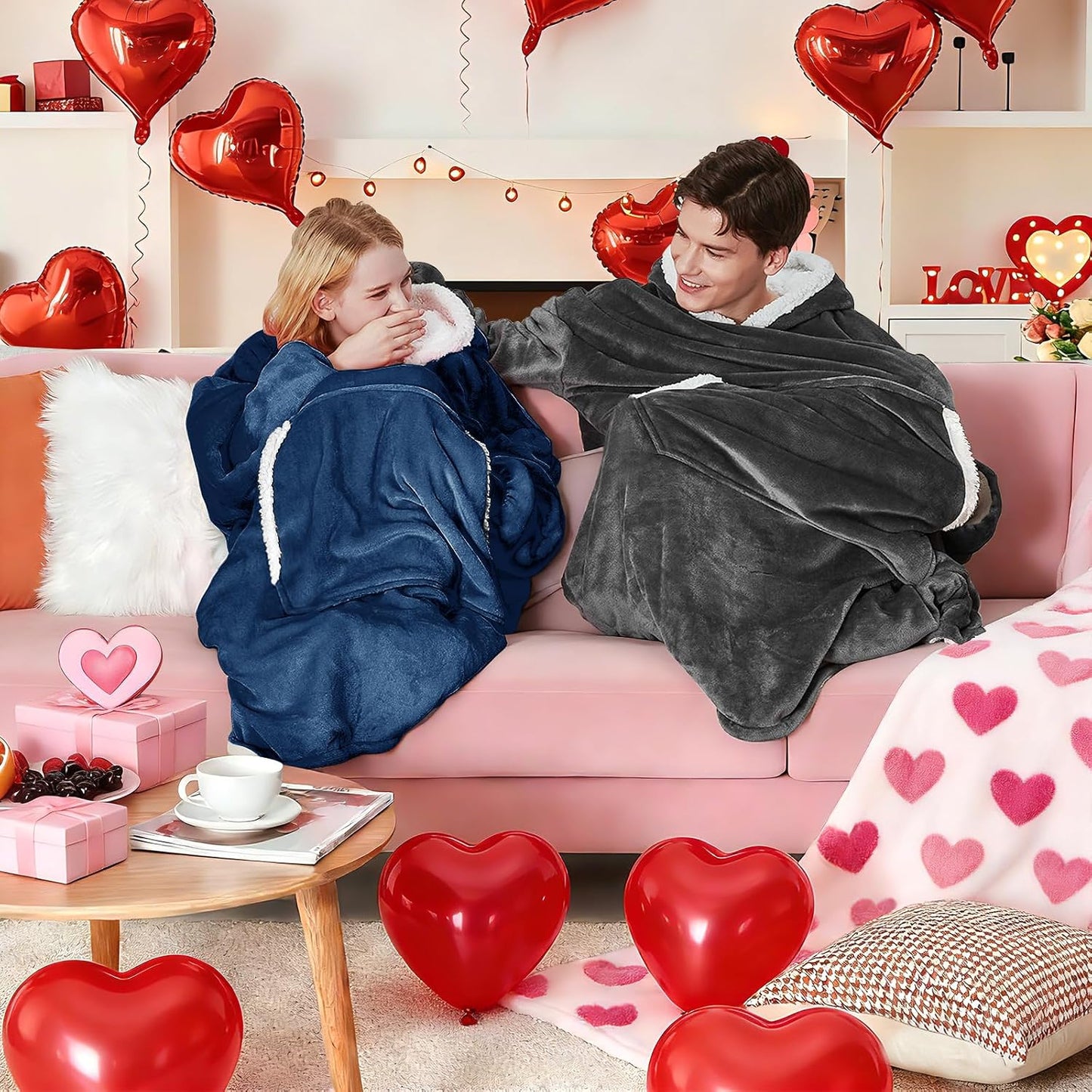yescool Wearable Blanket Hoodie, Flannel Sherpa Fleece Blanket Sweatshirt for Adults Women Men,One Size Fits All - Colors A