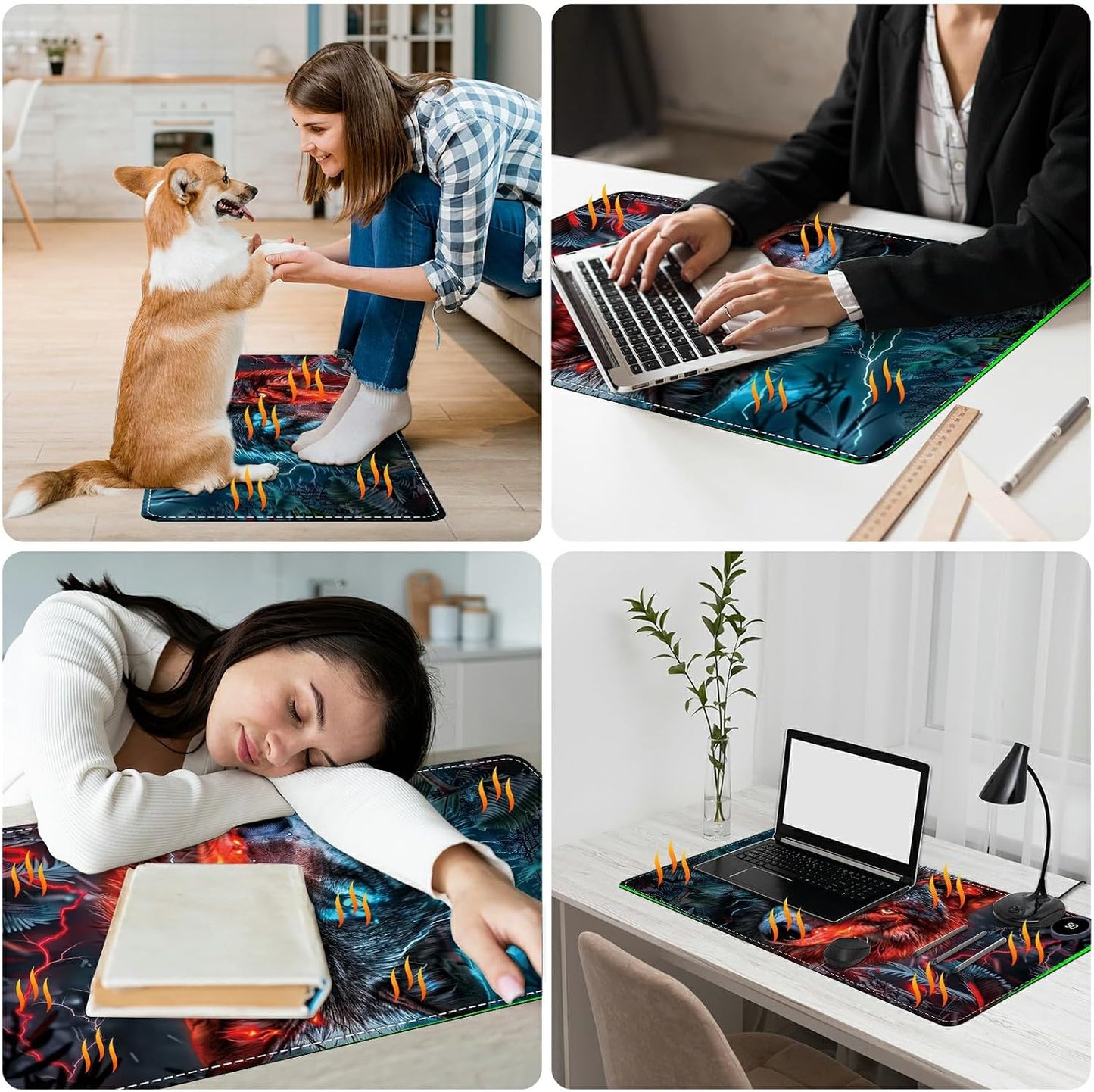 Heated Desk Pad Heated Large Mouse Pad, Electric Quickly Warm Desk Mat with 3 Levels Heating 3 Hours Auto Shut-Off, 31.5" x 13" Warm Gaming Mousepad Hand Foot Warmer, Baby Elephant