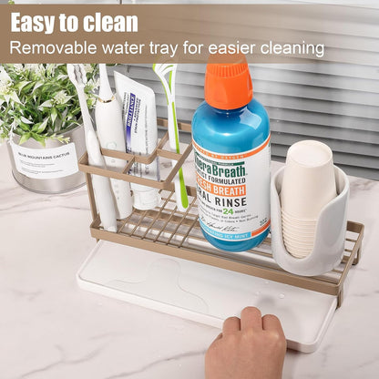 Toothbrush Holders Toothpaste Organizer Bathroom Accessories, Matte Black | Carbon Steel, 4 Slots, Removable Drip Tray, Easy to Clean, Electric Toothbrush Storage, for Countertop, Shower, Sink