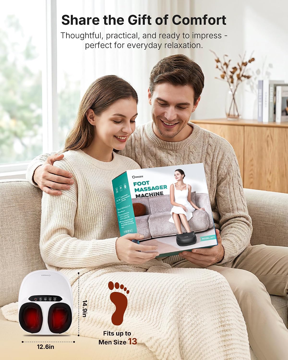 KNQZE Shiatsu Foot Massager with Heat for Plantar Fasciitis, FSA Eligible | Deep Kneading Shiatsu Massage, Multiple Heat & Compression Levels, Remote Control, Fits Men's Size 13, Gift for Women Men Mom