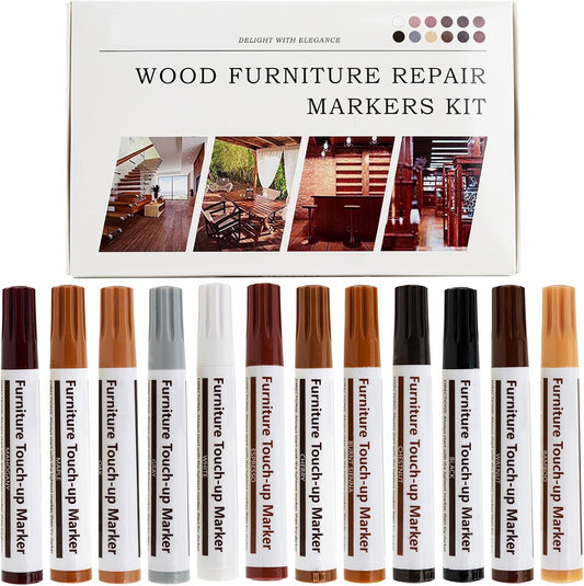 SEISSO Furniture Pens for Touch Up, 12 Colors Wood Scratch Repair Markers | Furniture Repair Kits, Professional Repair Tools for Stains, Scratches, Wood Floors, Tables, Bedposts(14 PCs)