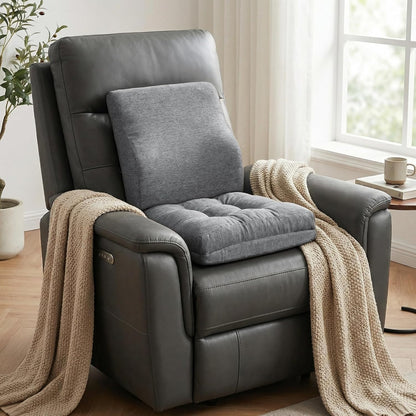 baibu Memory Foam Recliner Cushions with Lumbar Support Pillow Set for Elderly, 20x20x5 Inch Dual-Layer Design Non-Slip Recliner Seat Cushion & Back Support Pillow for Reduce Hip & Lumbar Pain, Brown