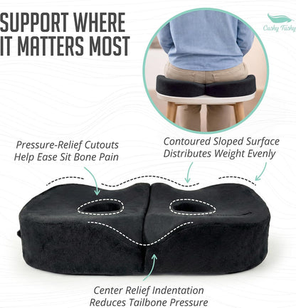 Cushy Tushy Premium Foldable Travel Seat Cushion - for Relief of Lower Back, Sciatic, Butt and Tailbone Pain - for Home & Office Use, Perfect for Travel or Driving - Coccyx Seat Cushion