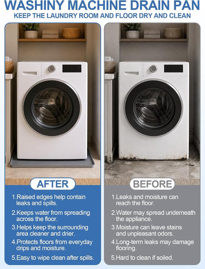 Washing Machine Drain Pan Silicone Mat, Washer Tray for Floor Protection | 32" x 30" Non-Slip Waterproof Anti-Vibration Leak Resistant, Sturdy & Easy to Clean Drain Pan for Under Dryer or Washer