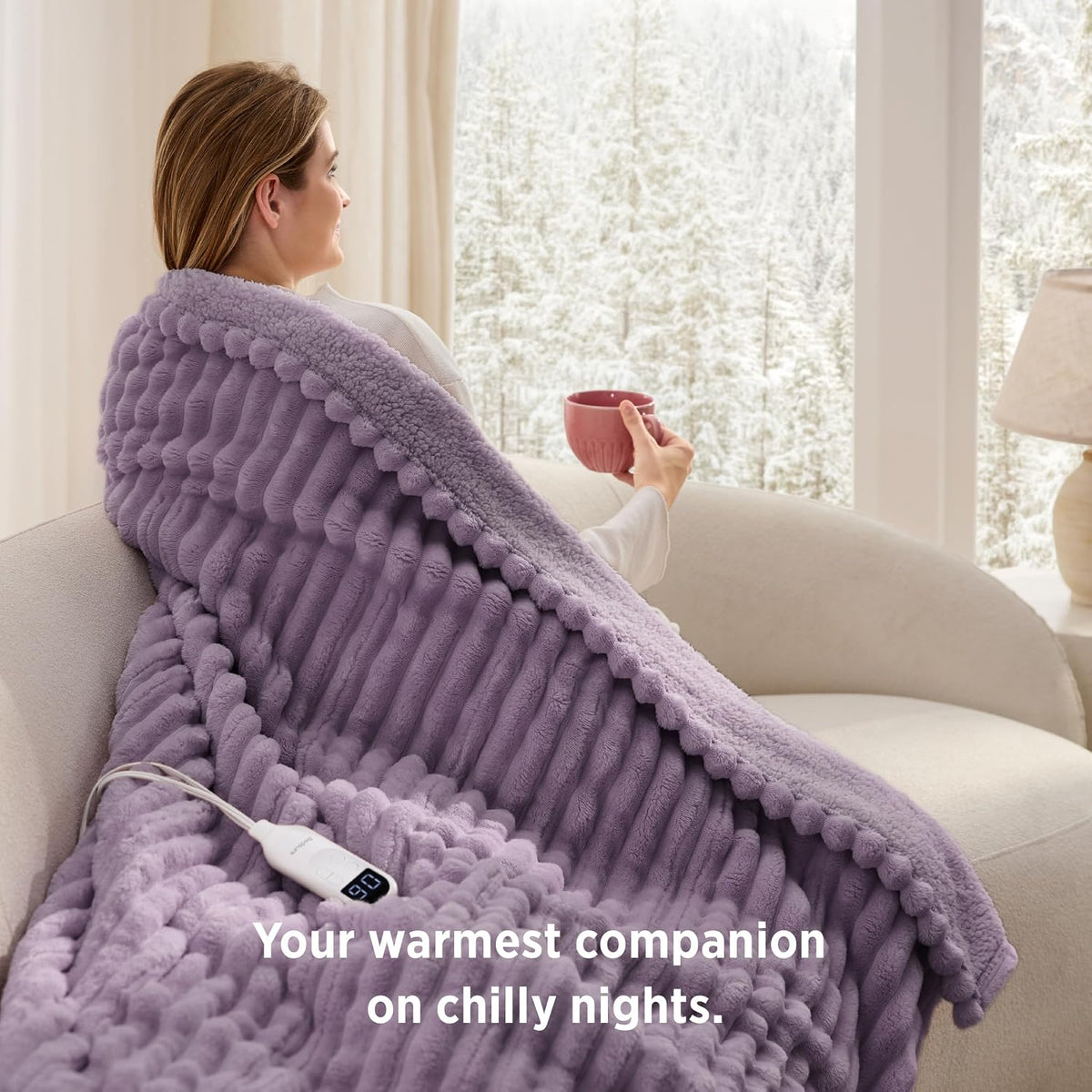 Bedsure Heated Blanket Electric Throw - Thick Striped Fast Heating Electric Blanket with Preheat Function, 6 Heat & 6 Timer (Up to 10H), 8H Auto Off, ETL Certified, Gifts for Women (50"x60", White)