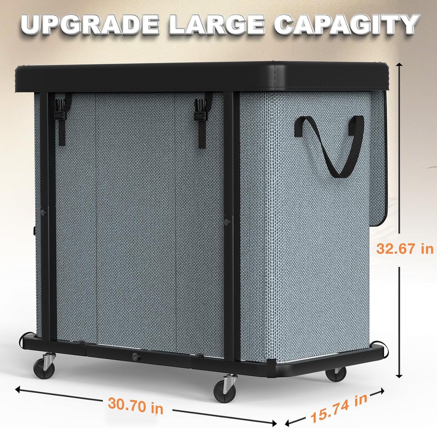 Laundry Hamper with Wheels,150L Leather Patchwork Clothes Hamper Black | Rolling Laundry Basket with Sturdy Metal Frame, Removable Washable Bag,Tall Clothes Sorter for Bedroom, Laundry Room, Dorm