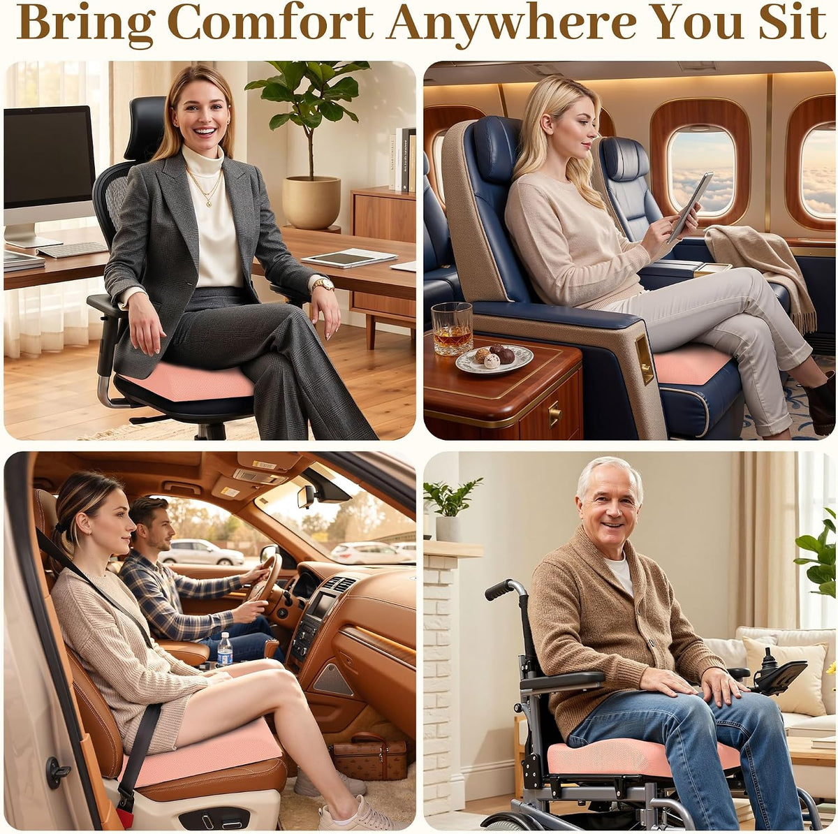 TranquilRelax Memory Foam Seat Cushion for Office Chair, 3-Inch, Black