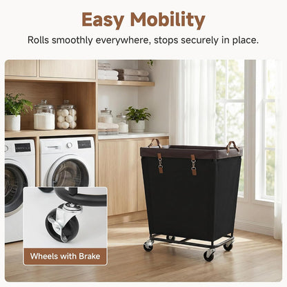 StorageWorks 160L Laundry Basket with Wheels, Rolling Hampers for Clothing | Beige Laundry Basket with Wheels, Metal Frame & Handles, Rolling Hamper for Bedroom, Bathroom, Dorm, Hotel