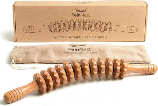 Curved Muscle Roller Stick – Deep Tissue Massage Stick for Muscle Recovery & Sports Therapy, Manual Massage Roller for Legs, Back & Trigger Points (Zero Flex Steel Core) with Travel Bag