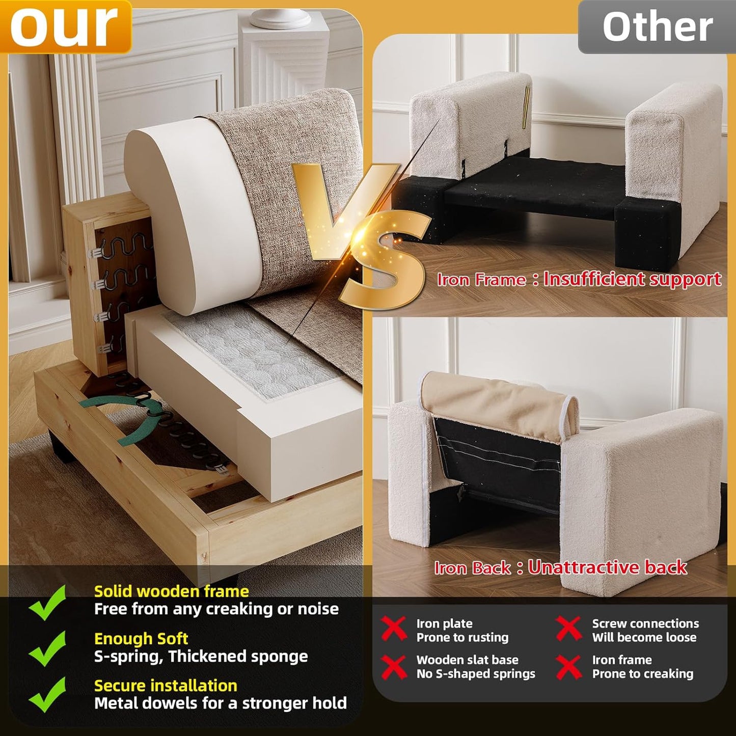 85'' L Shaped Couch with Armrest Organizer,Sectional,Movable Ottoman,Khaki | Comfy Sectional Sofa with Thick Cushion,3 Seats Sofas,Sectional Couches for Living Room,Bedroom,Apartment,Chenille