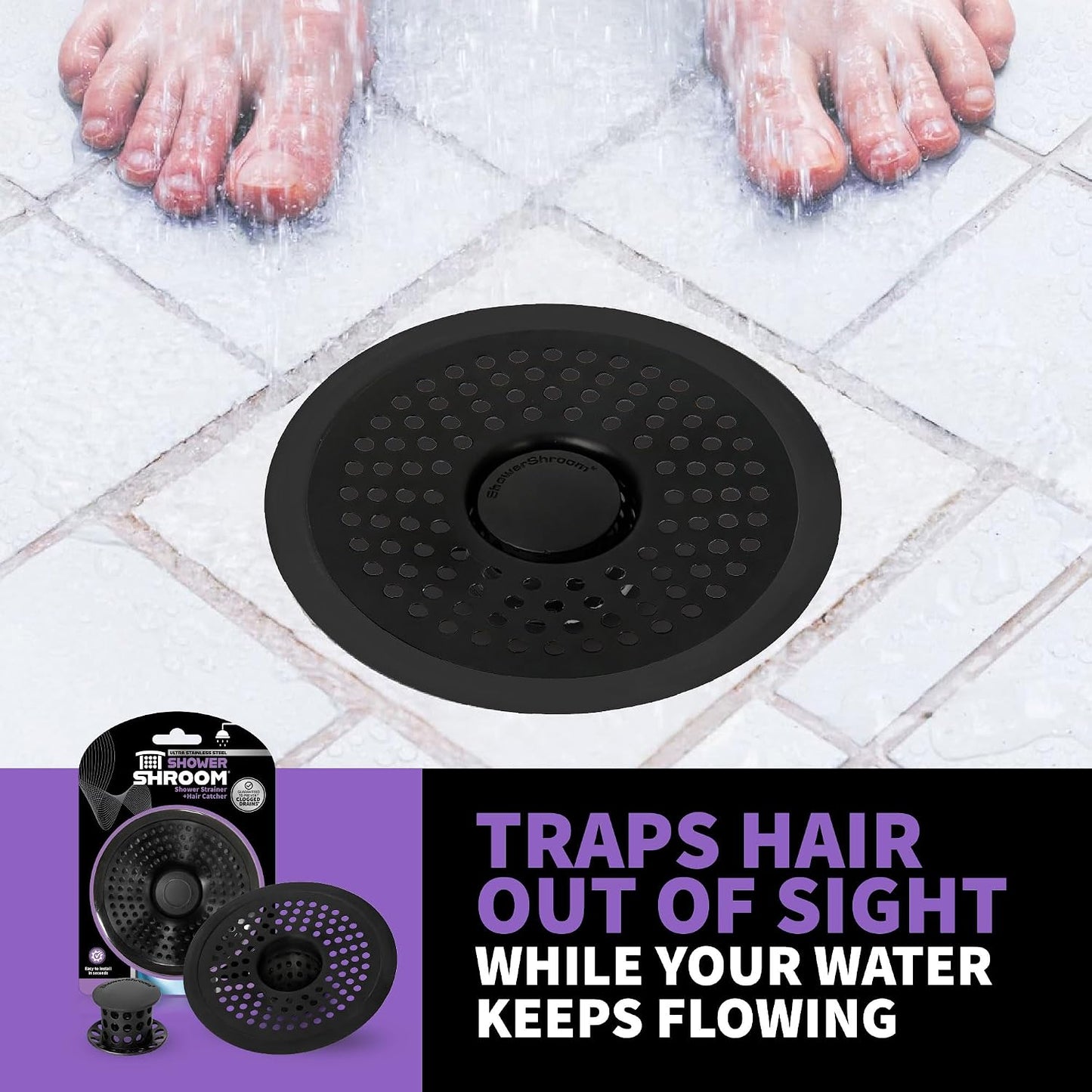 ShowerShroom SHSULT755 Ultra Revolutionary Shower Hair Catcher Drain Protector, No Size, Stainless