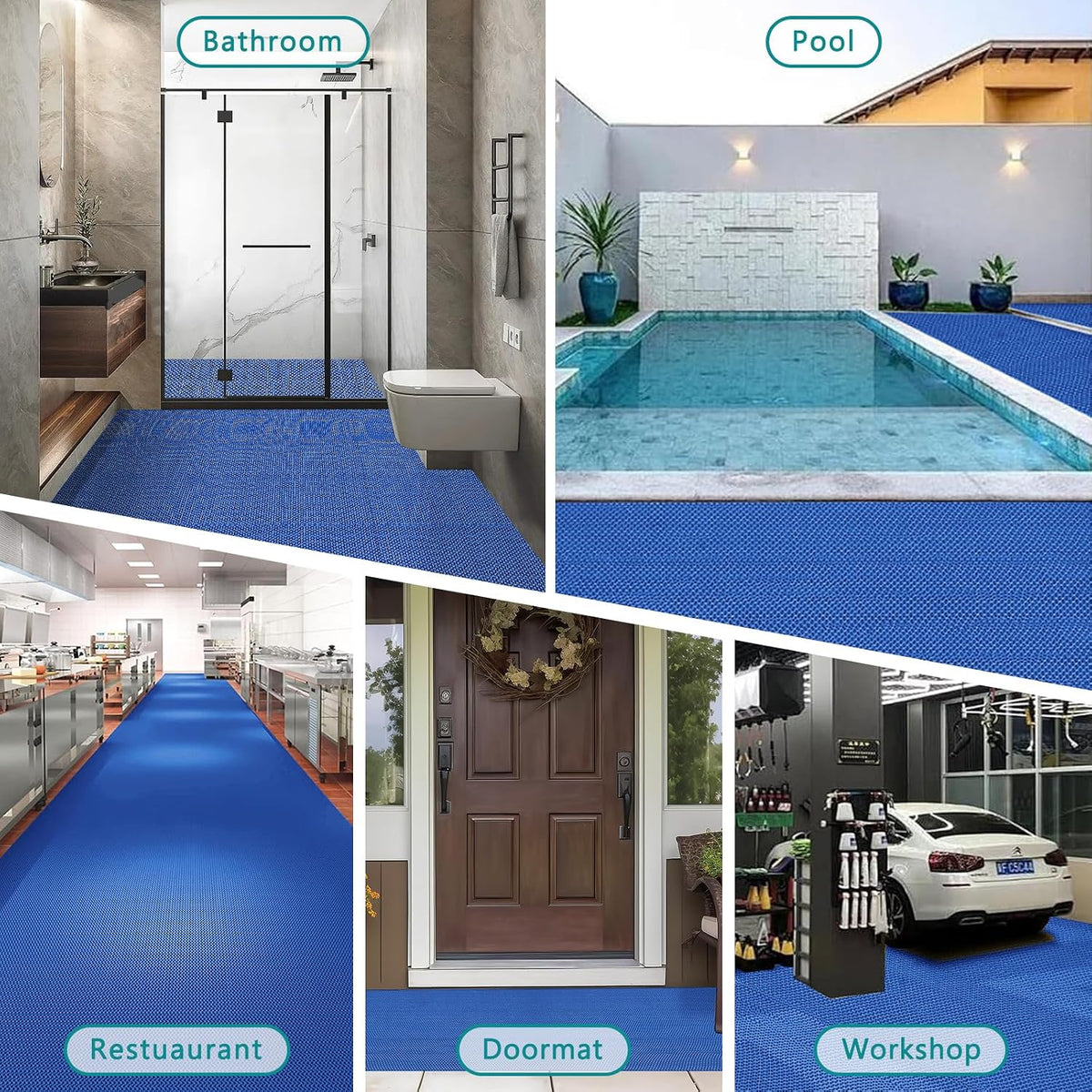 WochiTV Non Slip Drainage Mats PVC Pool Floor Mat 0.23'' Thick Outdoor Indoor Parking Space Mat for Bathroom Garage Basement Backyard Commercial Kitchen 3x16.6Ft