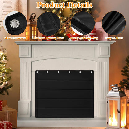 Fireplace Draft Cover - Draft Stopper Blanket with Hook & Loop Tapes, Stops Heat Loss & Cold Air, Energy-Saving Indoor Fireplace Blocker, 39"x32" Black