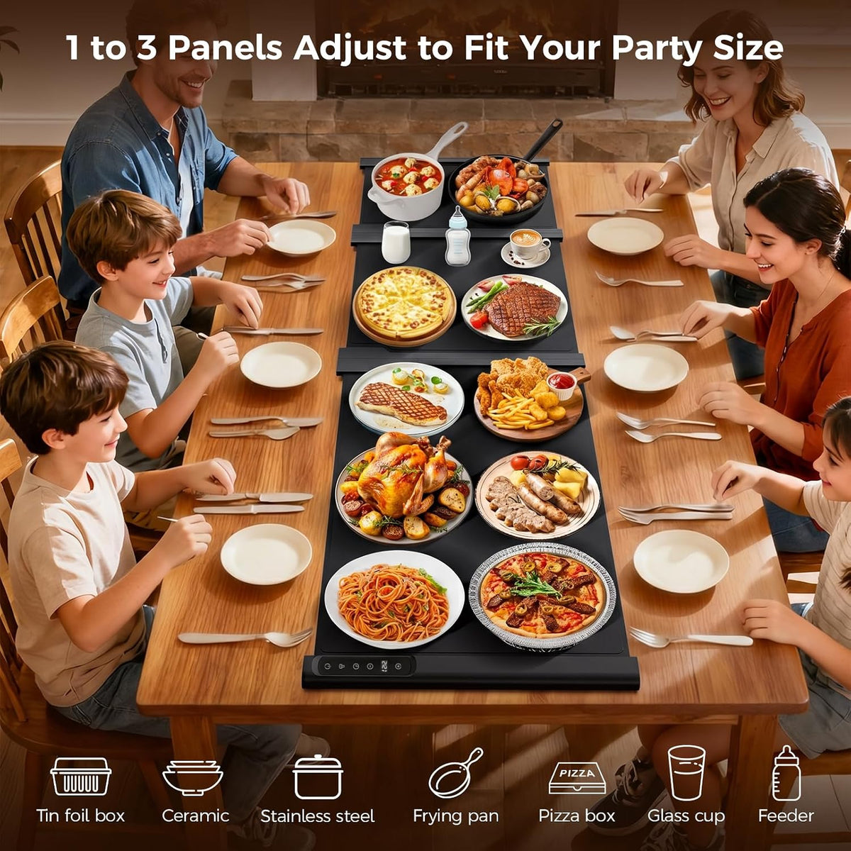 3-in-1 Expandable Warming Mat for Food, 7 Temp & 6H Timer, 54" x 16", Gray