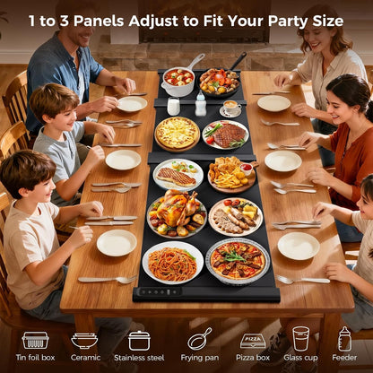 3-in-1 Expandable Warming Mat for Food, 7 Temp & 6H Timer, 54" x 16", Gray