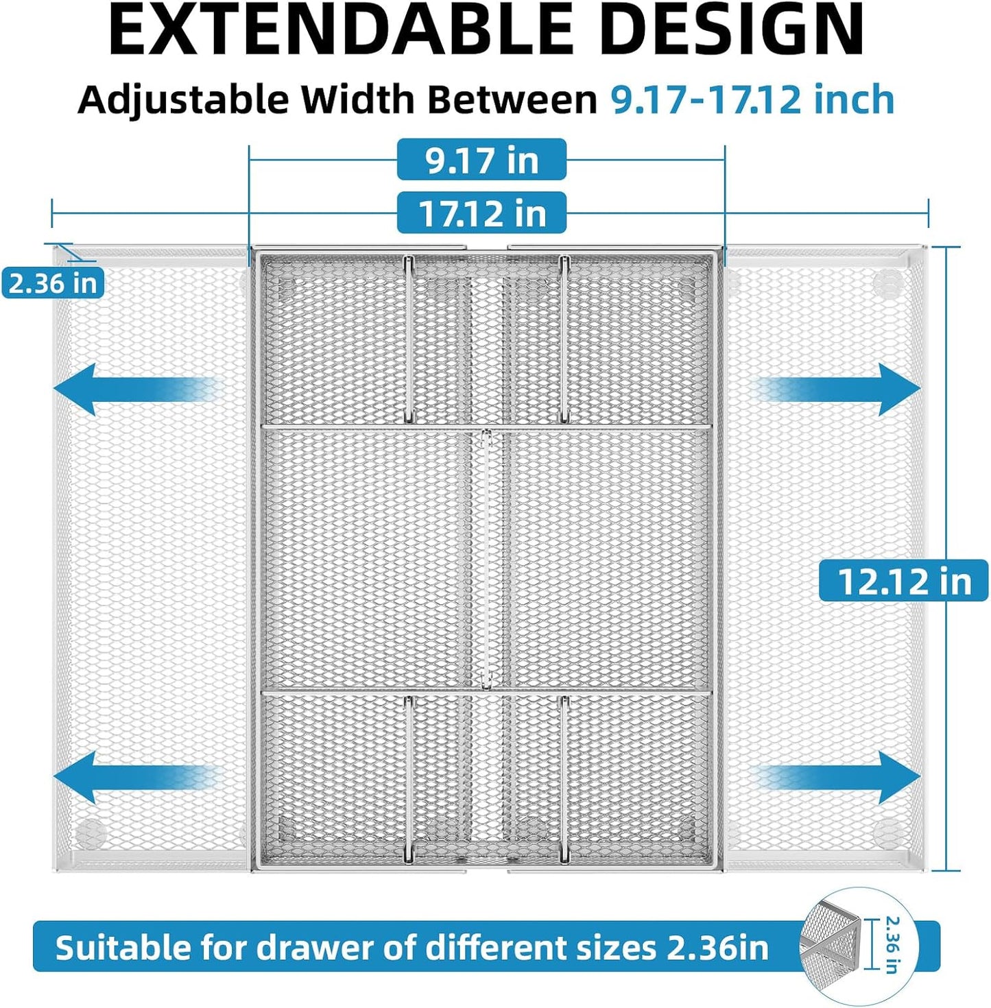 Marbrasse Expandable Desk Drawer Organizer, Mesh Drawer Organizer Tray with 10 Adjustable Compartments, Desk Organizers and Accessories, 5 Dividers Drawer for Office Supplies, Makeup & Vanity (Black)