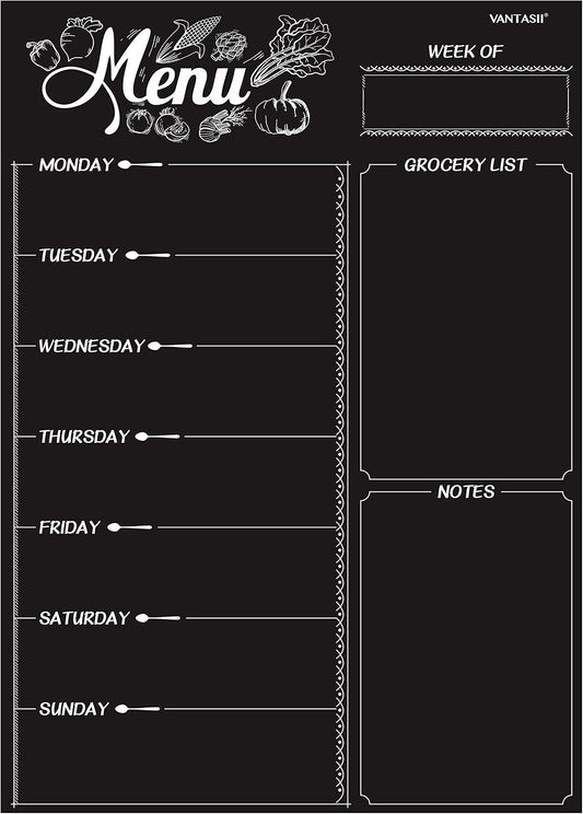 Magnetic Refrigerator Chalkboard,Weekly Menu, Meal Planner, Grocery Shopping List, Dry Erase Board, for Kitchen Fridge with 8 Color Magnetic Markers (16inchx12inch)