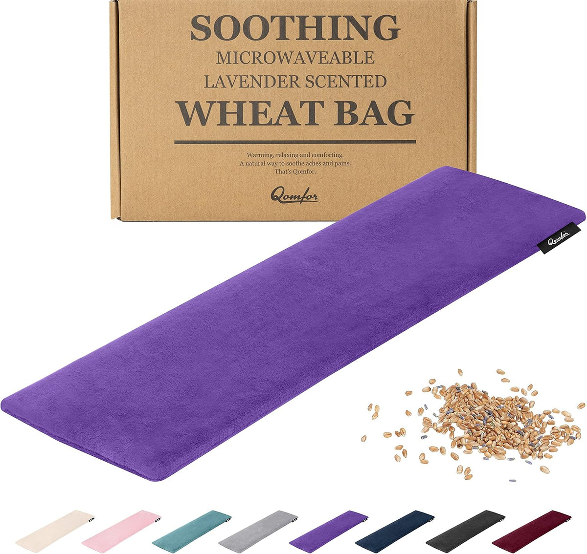 Qomfor - Microwavable Heating Pad - Purple - Lavender Scented Heat Pack - Therapeutic Heat Wrap for Neck, Shoulders & Period Cramps Pain Relief - Reusable Hot/Cold Therapy Bag