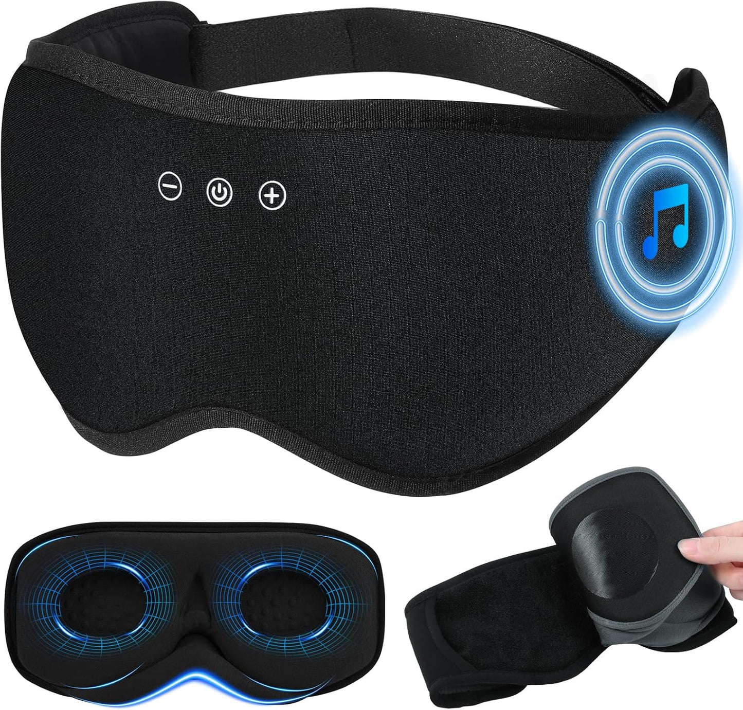 2 in 1 Smart Bluetooth Bamboo Cotton Sleep Mask Headphones, 3D Weighted Compress Eye Mask 100% Blackout Sleep Mask Zero Eye Pressure