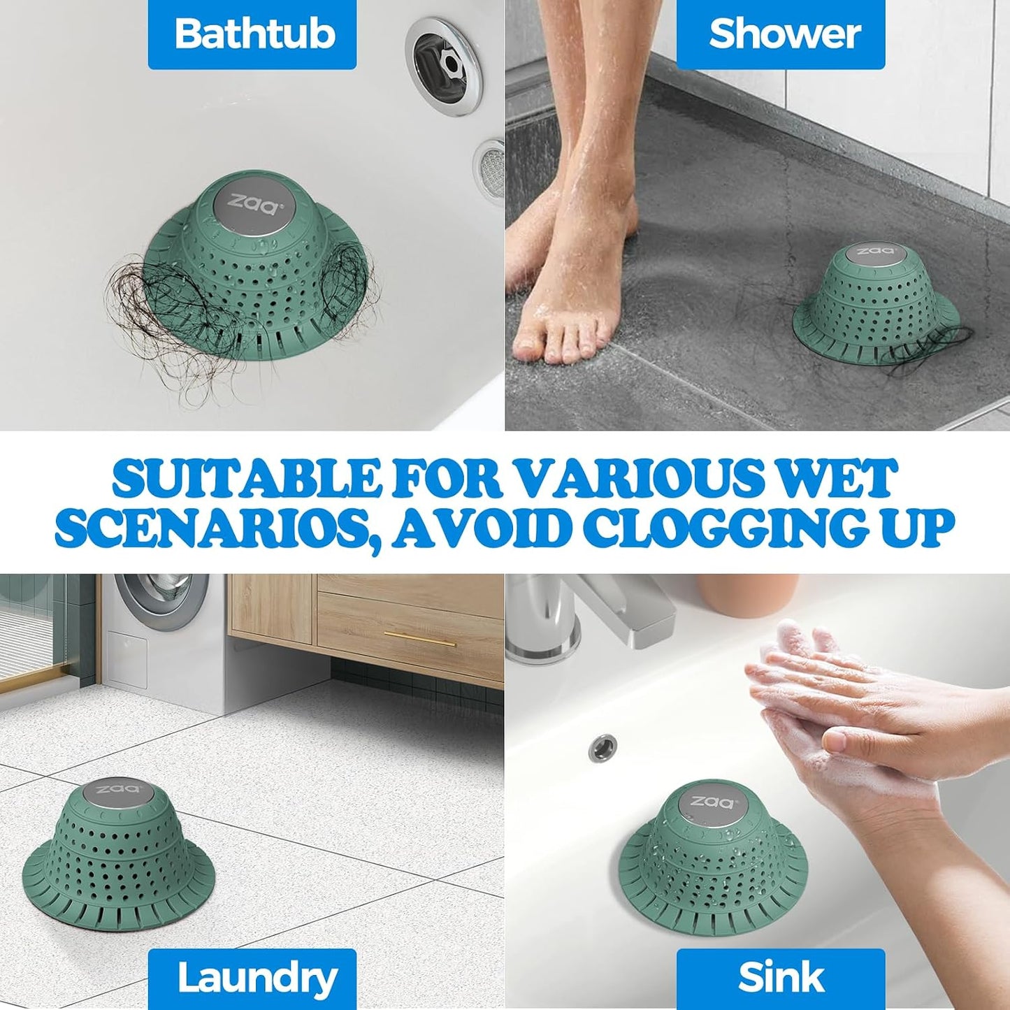 Bathtub Drain Strainer Silicone Bathroom Stopper Fixture Accessories | 2-Pack Gray Collapsible Shower Drain Hair Catcher for Pop Up Tubs, Traps Hair Before Clogs, Easy Clean for Bathroom Sinks
