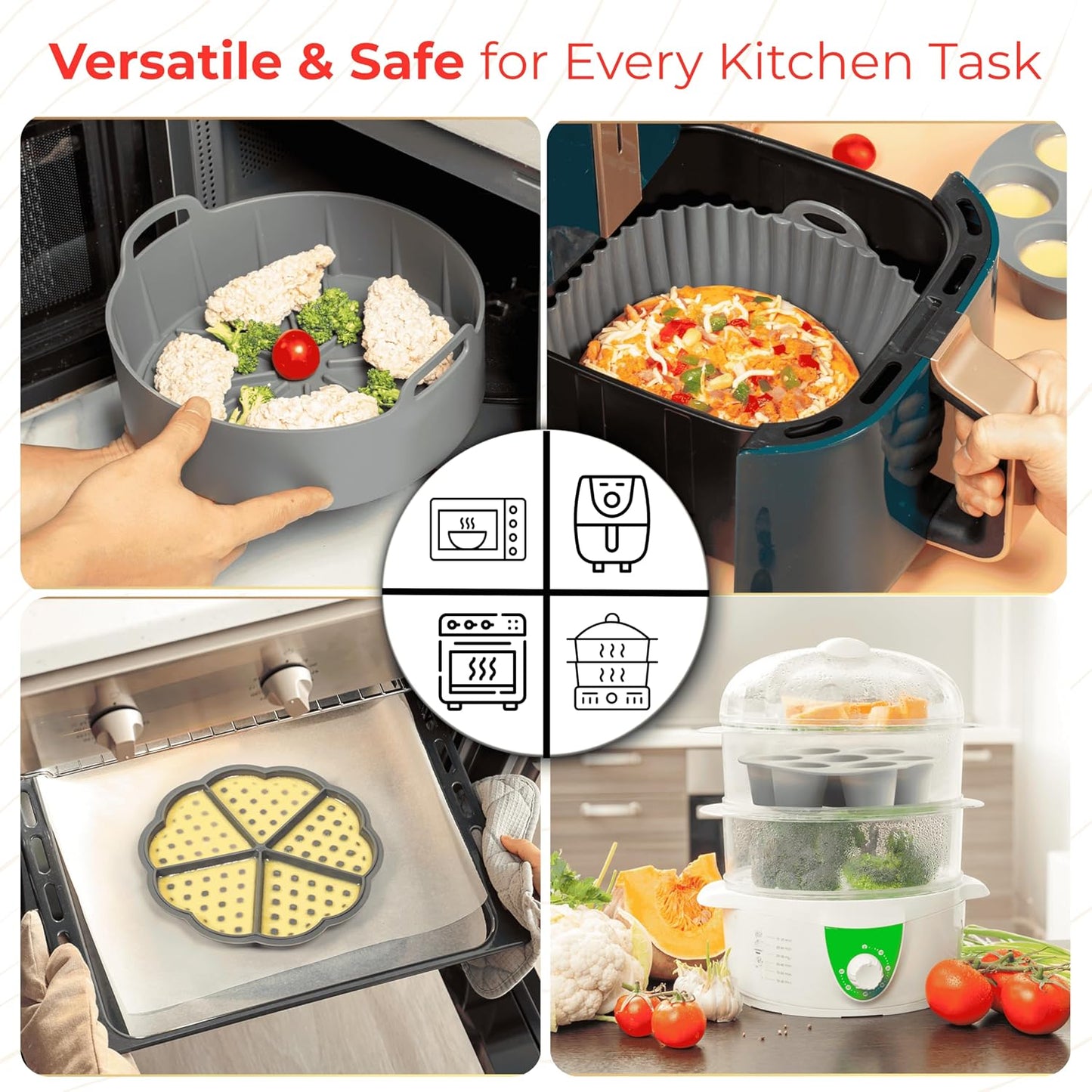 EM 4-pc Silicone Air Fryer Liners Baking Set for Cake, Donut, Waffle, and Brownie - Reusable Silicone Baking Molds for 3-5 Qt Airfryers - Easy to Clean Air Fryer Baking Accessories for Home Bakers