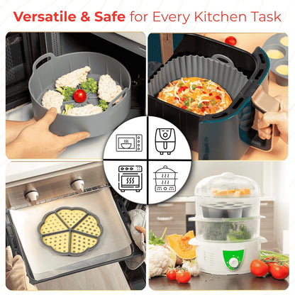 EM 4-pc Silicone Air Fryer Liners Baking Set for Cake, Donut, Waffle, and Brownie - Reusable Silicone Baking Molds for 3-5 Qt Airfryers - Easy to Clean Air Fryer Baking Accessories for Home Bakers