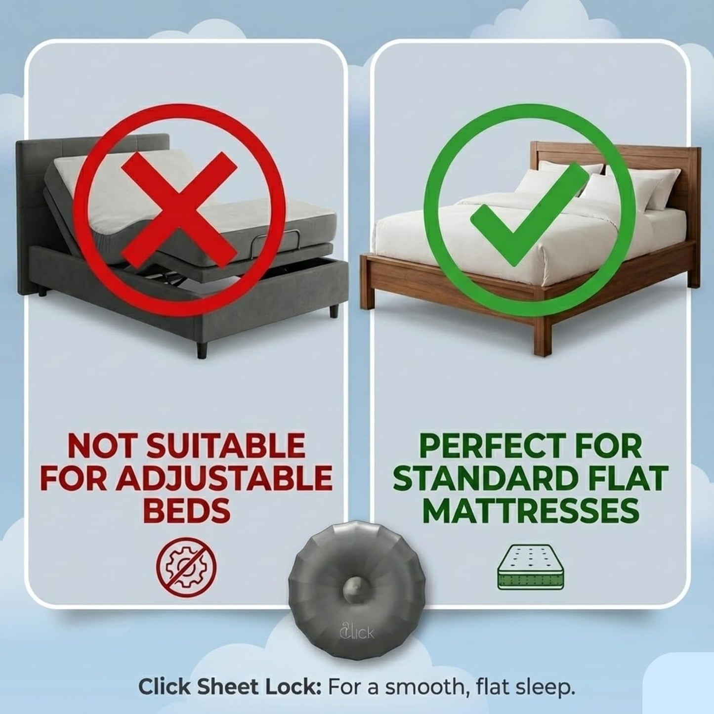 Click Bed Clips to Hold Sheets - Sheet Clips & Straps Keep Sheets in Place Firm & Tight on Single and Twin Bed, Heavy Duty Sheets Holders & Mattress Clips to Keep Sheets on Single & Twin Beds