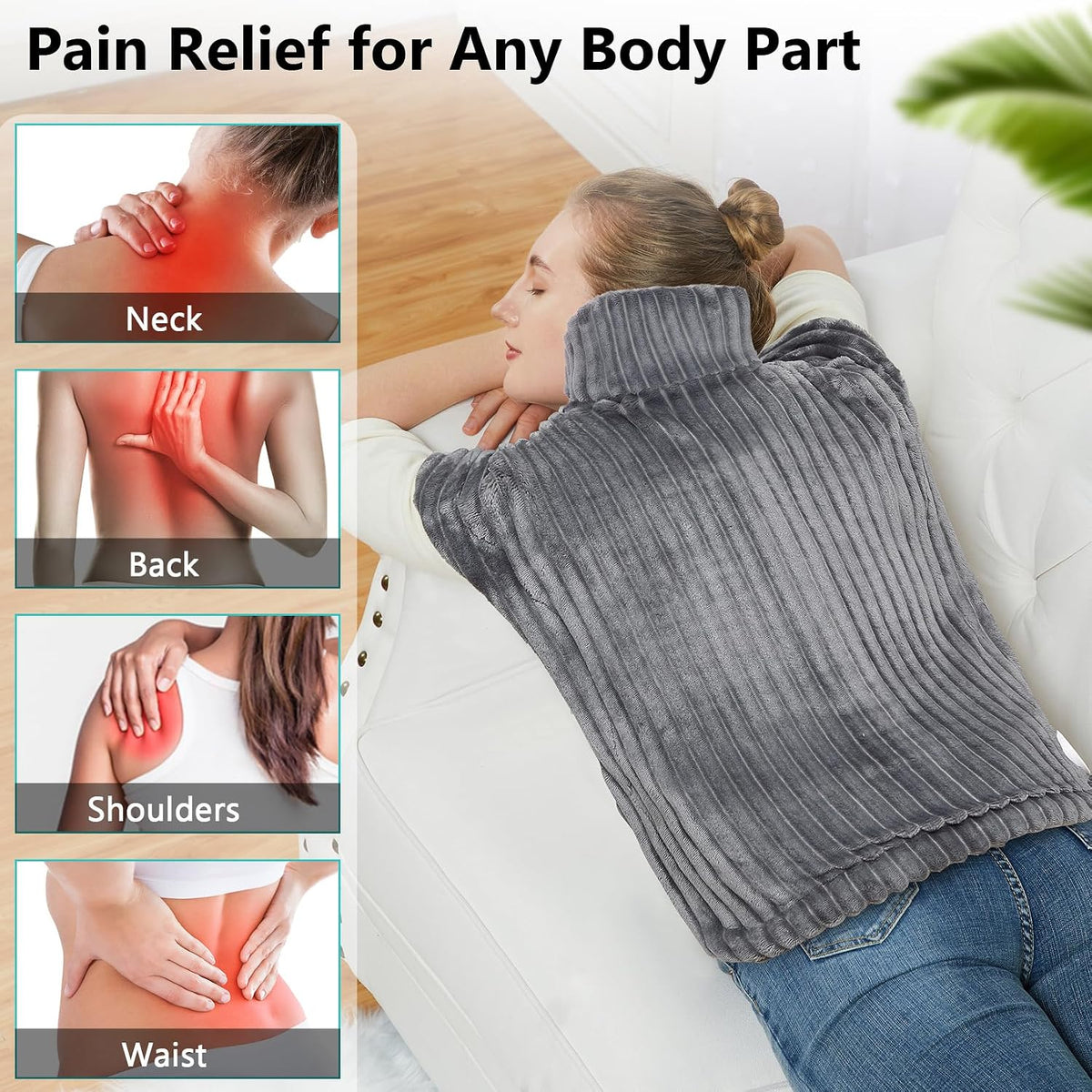 CAROMIO Massaging Heating Pad for Back Pain Relief, Neck and Shoulders