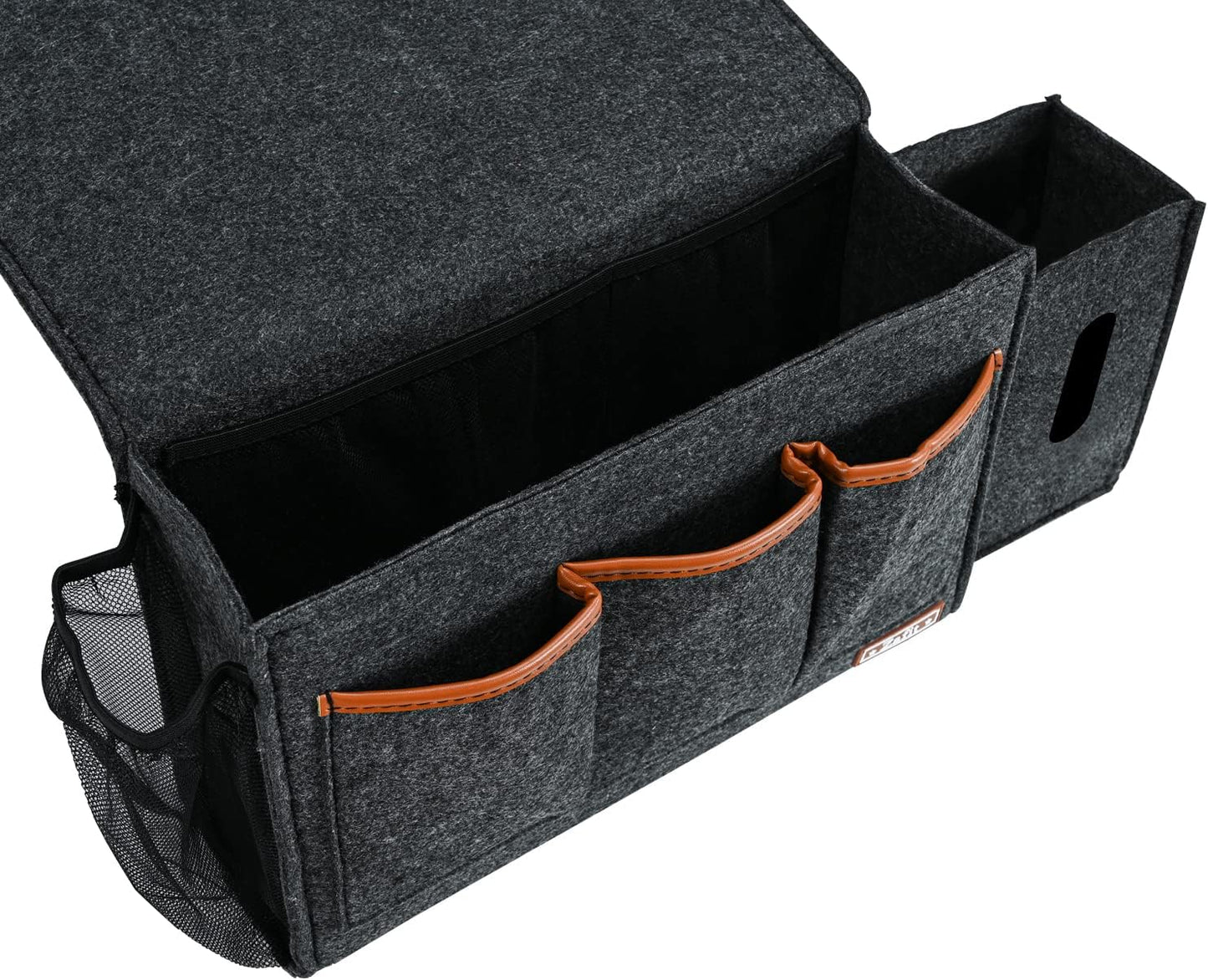 Zafit Bedside Caddy, Large Size Bedside Storage Organizer Bedside Organizer Caddy for Magazine Remotes Phone (13.4'' x 18.1'' Plus Size, Dark Grey)