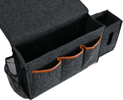 Zafit Bedside Caddy, Large Size Bedside Storage Organizer Bedside Organizer Caddy for Magazine Remotes Phone (13.4'' x 18.1'' Plus Size, Dark Grey)