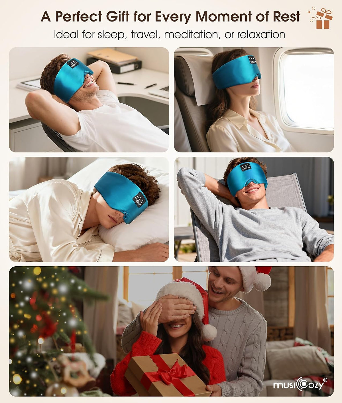 MUSICOZY 3D Mulberry Silk Sleep Mask Bluetooth 5.4 Headphones Full Coverage | Luxury Silk Eye Mask with Blackout Design Ultra Thin Speakers, Side Sleeper Comfort for Travel Relaxation Gifts for Men Women