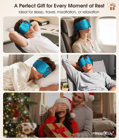 MUSICOZY 3D Mulberry Silk Sleep Mask Bluetooth 5.4 Headphones Full Coverage | Luxury Silk Eye Mask with Blackout Design Ultra Thin Speakers, Side Sleeper Comfort for Travel Relaxation Gifts for Men Women