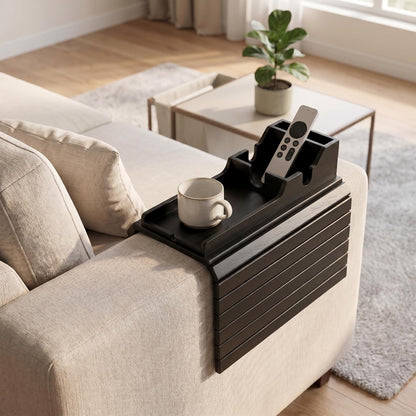 Acacia Couch Armrest Table, Over the Couch Arm Tray with Removable Couch Cup Holder, 2 in 1 Design Foldable Armchair Couch Caddy and Sofa Drink Cup Holder for Home Essentials Decor Hack