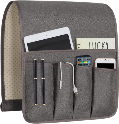 Remote Control Holders for Armchairs, Couch Caddy, Featuring Non-Slip Bases | 5 Pockets Bedside Storage Pocket for TV Remote Holder, Phone Tablet Kindle, Magazines, Gifts for Seniors (Beige, 35"X12.4")
