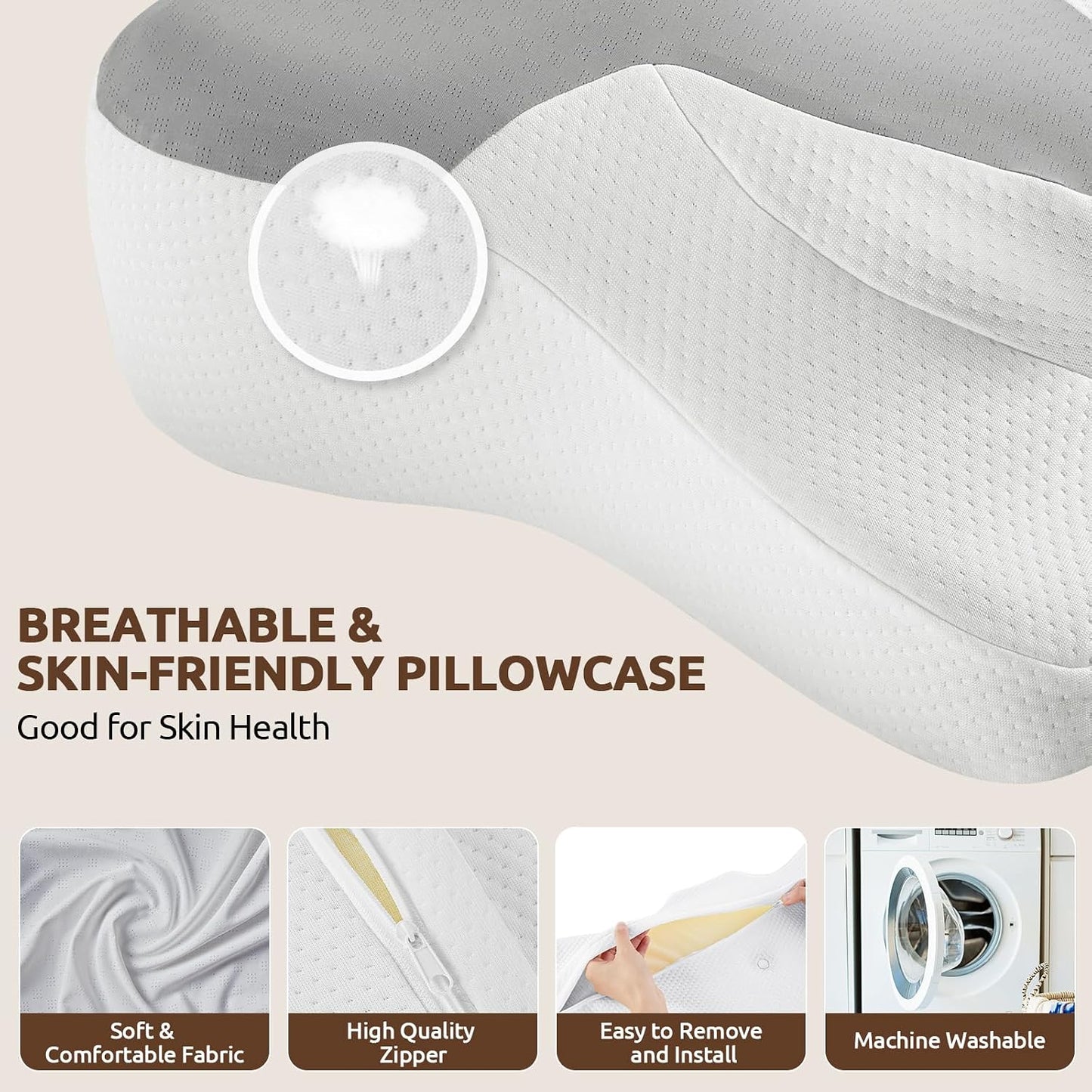 DONAMA Contour Cervical Neck Pillow for Neck Pain Relief | Queen,Ergonomic Dual-Height,Odorless Memory Foam,Side/Back/Stomach Sleepers,Cooling Hypoallergenic Cover,OEKO-TEX Certified