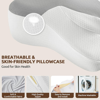DONAMA Contour Cervical Neck Pillow for Neck Pain Relief | Queen,Ergonomic Dual-Height,Odorless Memory Foam,Side/Back/Stomach Sleepers,Cooling Hypoallergenic Cover,OEKO-TEX Certified